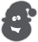 A simple gray cartoon drawing of a smiling potato-like character with two eyes and a mouth, wearing a small hat tilted to one side, playfully floating in pools.